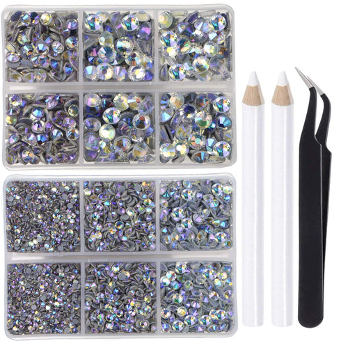 LPBeads 6400 Pieces Hotfix Rhinestones Paradise Shine Flat Back 5 Mixed Sizes Crystal Round Glass Gems with Tweezers and Picking Rhinestones Pen...