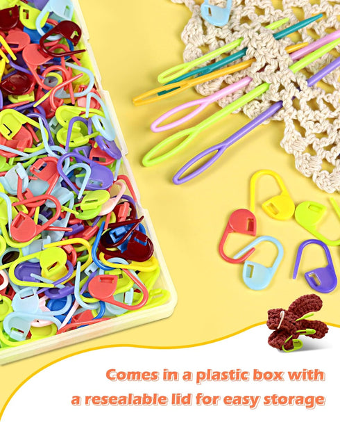 300pcs Stitch Markers with 6 pieces of large blunt sewing needles,colorful knitting markers,plastic crochet hook clip,bulk Crochet hook markers fo...