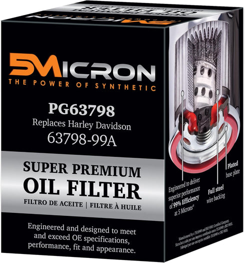5Micron PG63798 Full Synthetic Oil Filter | Fits 2002-97 Buell M2 Cyclone, 2002 M2L Cyclone, 1998-96 S1 Lightning, 1998 S1 White Lightning, 1996-9...