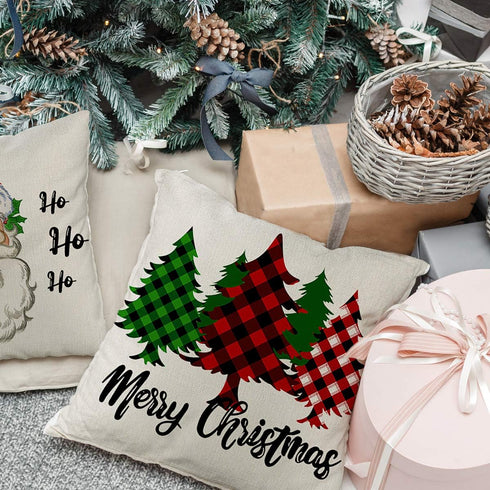 Christmas Pillows Covers 18x18 Set of 4, Christmas Decorations Pillow Case Xmas Winter Holiday Decor Throw Pillow Covers for Sofa Couch Bed Party ...
