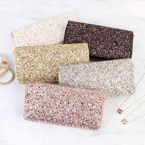 RIAH FASHION Rainbow Glitter Zip Around Wallet - Sparkly Confetti Single Zipper Clutch Purse with Card Slots (Rainbow - Silver)...