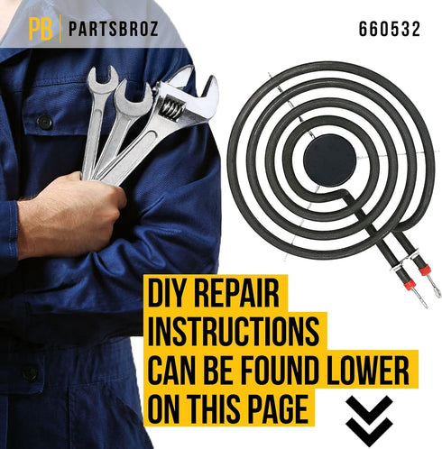 WP660532 Coil Replacement For Whirlpool Stove Range 660532 6 Inch Surface Element AP6010189 FES310BL1 RF263LXTB3 RF365PXMQ0 RF261PXST0 RF261PXST1 WFC150M0EB1 RF365PXMW0 RF263LXTQ0 RF315PXGW0