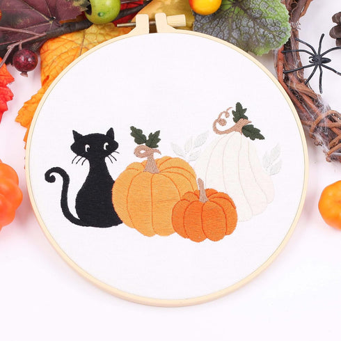 REEWISLY Halloween 4pcs Embroidery Kits with Patterns and Instructions, DIY Adult Beginner Embroidery Kits, Including 4 Plastic Embroidery Rings, ...