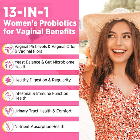 Vaginal Probiotics, 13-in-1 Womens Probiotic, PH Balance with 70 Billion CFU Women Probiotic & Prebiotic & D-Mannose, for Healthy Vaginal Odor & F...