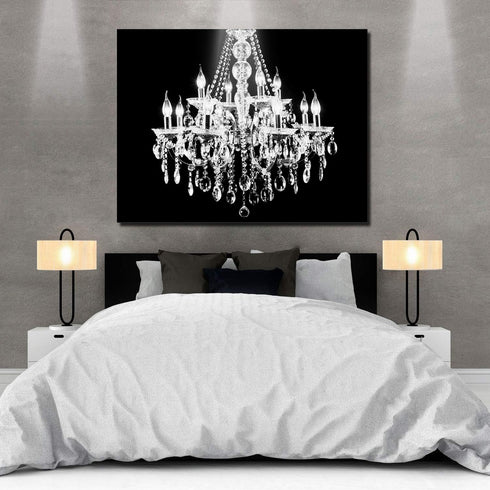 Canvas Print Wall Art - White Crystal Chandelier on Black Background - Wall Decor Modern Artwork Paintings Pictures for Living Room Stretched and ...