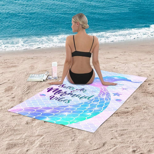 Bonsai Tree Mermaid Beach Towel, Mermaid Tail Cute Microfiber Bath Towel for Girls, Mermaid Scales Sand Free Quick Dry Womens Travel Towels for Yo...