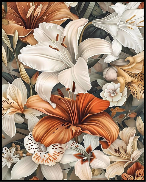 Posterizer 1 pcs-pastel beige and whiteflowers for neutral wall art-Floral & Botanical Art-Abstract & Modern Art-Decor for Home & Office- UNFRAMED...