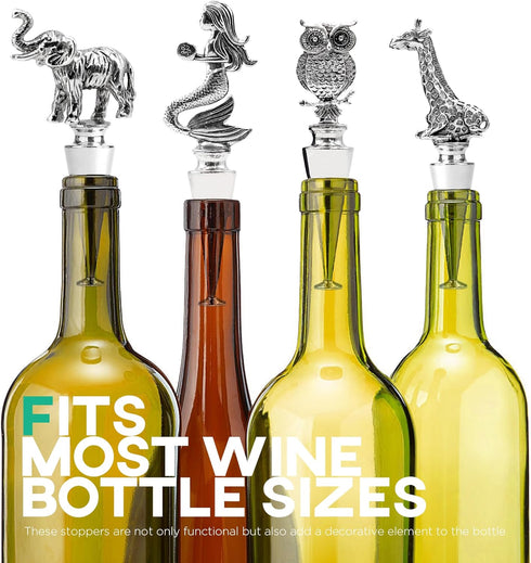 Homestia Wine Stoppers for Wine Bottles, Giraffe Wine Beverage Bottle Stopper, Stainless Steel Reusable Wine Corks with Silicone Seal, Bottle Cove...