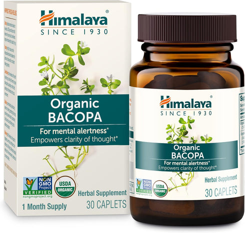 Himalaya Organic Bacopa Monnieri Nootropic Herbal Supplement, Mental Alertness, Supports Calm, Memory, Cognition, USDA Certified Organic, Non-GMO,...