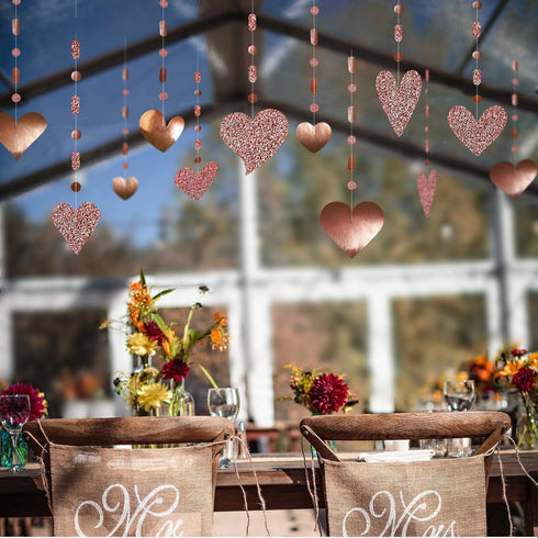 Cheerland Rose Gold Party Decorations Romantic Heart Paper Streamers Garland Hanging for Mother’s Day Love Date Tea Brunch Wedding Anniversary Bri...