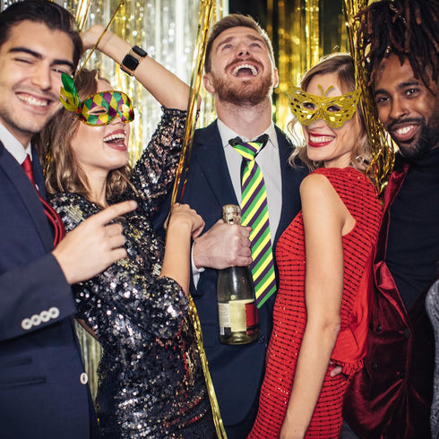 Needzo Mardi Gras Tie For Men, Purple, Yellow and Green Striped Necktie Party Accessory, One Size Fits Most, Adjustable Collar...