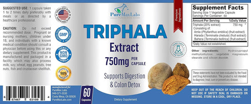 Triphala Capsules - Combination of Amla, Harada (Haritaki) & Bahera (Bibhitaki) - Digestion & Colon Support, Immune System Support - 60 Capsules...