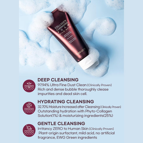 Korean Face Wash Mild Acid Cleanser with Collagen 140ml - Foaming Facial Deep Cleansing for Dry & Sensitive Skin - Gentle, Natural, Organic Skin C...