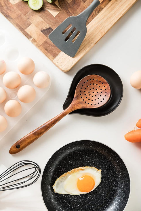 LAUCHUH Spoon Rest, Cooking Spoon Holder for Stove Top Large Kitchen Spatula Holder for Spoons, Ladles, Tongs, Mother's Day Gifts, Set of 2, Black...