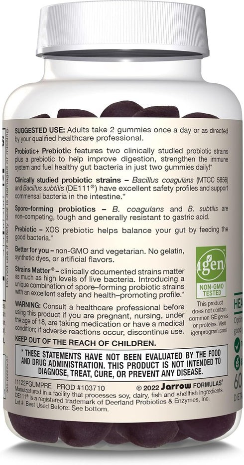 Jarrow Formulas Probiotic+ Prebiotic 2 Billion Live Cells Supplement, Digestive Health and Immune Support, 60 Blackberry Flavor Probiotic+ Prebiot...