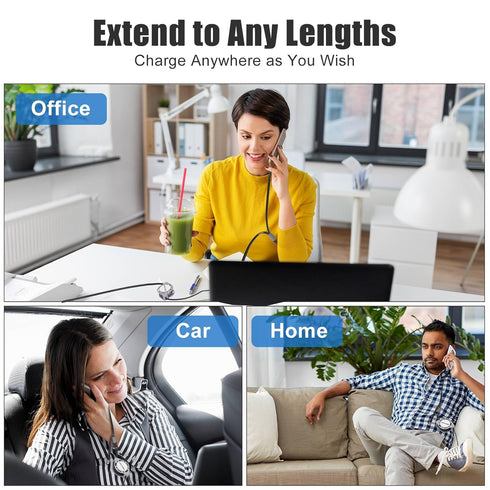 2Pack 4ft Multi-USB Charger Cable Retractable 3-in-1 Multi-Charging Cable Adapter with Type-C/IP/Micro USB Port Connector, Compatible with Cell Ph...