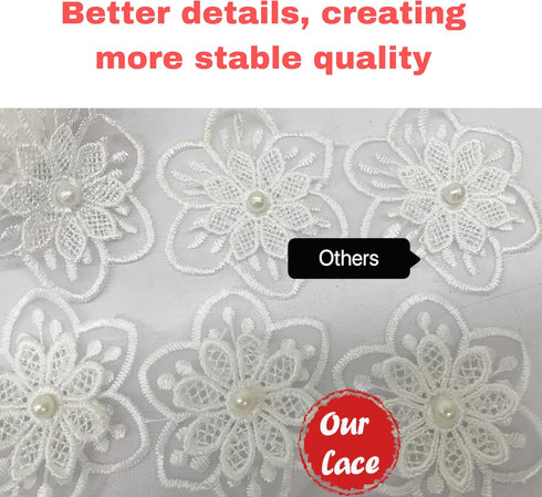 3Yards White Flower Lace Pearl Trim,Embroidered Sewing Lace Applique for DIY Sewing Crafts Wedding Dress Home décor...