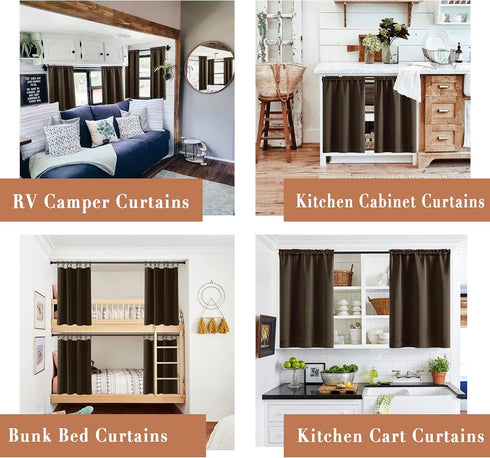 XTMYI Dark Brown Cafe Curtains for Kitchen Set of 2 Pack Insulated Waterproof Short Curtains for Bathroom Small Window,30 Inch Length,Espresso...