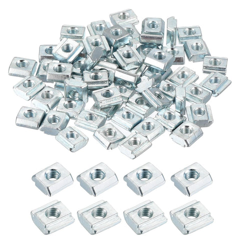 uxcell 60Pcs M4 T Nut Tee Sliding Slot Nuts, T-Slot Nut Hammer Nut Block Square Nuts Fastener Carbon Steel Nickel Plated for Aluminum Extrusion Pr...