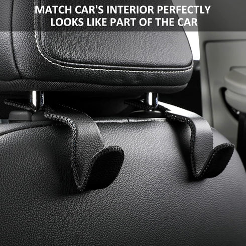 Car Purse Hook, Back Seat Headrest Genuine Leather Hangers Durable Vehicle Organizer Accessory for Hanging Grocery Bags, 2 Pack, Beige...