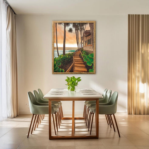 Posterizer 1 pcs-serene coastal scene with tall palm trees and stairway 4-Landscape & Nature Art-Coastal & Nautical Art-Decor for Home & Office- u...