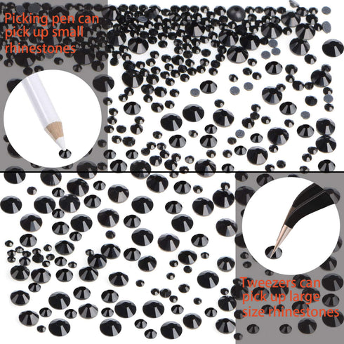 LPBeads 6400 Pieces Hotfix Rhinestones Black Flat Back 5 Mixed Sizes Crystal Round Glass Gems with Tweezers and Picking Rhinestones Pen...
