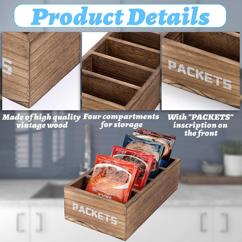 Seasoning Packet Organizer, Food Packet Storage Organizer with 4 Compartments, Wooden Storage Caddy for Kitchen Pantry Cabinet, Farmhouse Kitchen ...
