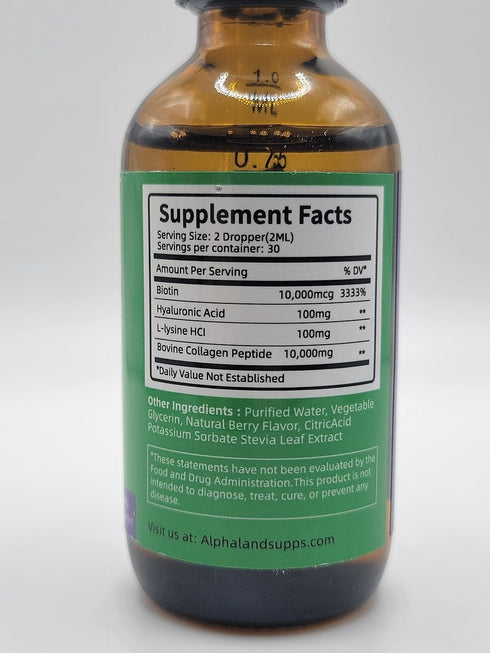 Liquid Collagen - Hyaluronic Acid, Biotin -Skin Hydration, Hair Growth, Nail Strength - Anti-Aging Beauty Serum Supplement - Drop form...