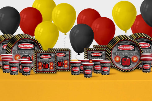 Warning Sign 50th Birthday Party Supplies Set Plates Napkins Cups Tableware Kit for 16...
