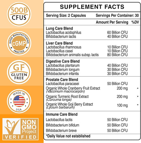 Probiotics for Men, Men Care Supplement, Gut health for men, 500 Billion CFUs & 12 Strains, Mens probiotic with Turmeric, Cranberry, Goji, for Dig...