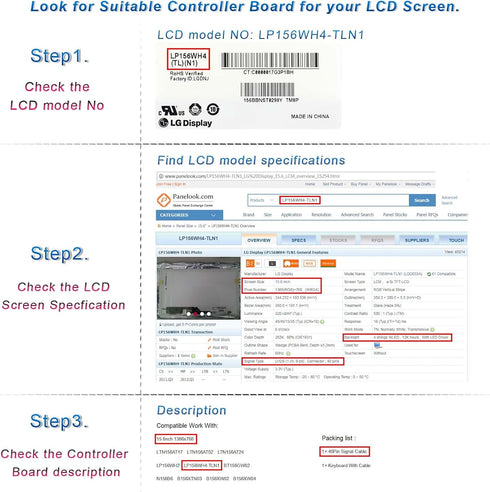 VSDISPLAY LCD Controller Board Work for 14" 15.6" 1366x768 b140xw03 v.0 N156B6 LP156WH4 TL B156XW02 LP140WH1 LP140WH3 TL LTN140AT02 LTN140AT07 B15...