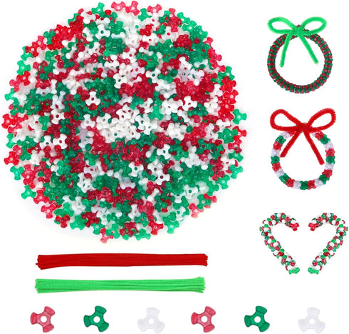 GREENTIME 1000pcs Christmas Tri Beads Christmas Beaded Ornaments Kit Beads Red Green White Triangle Beads Candy Cane Ornament Craft Kit for Christ...