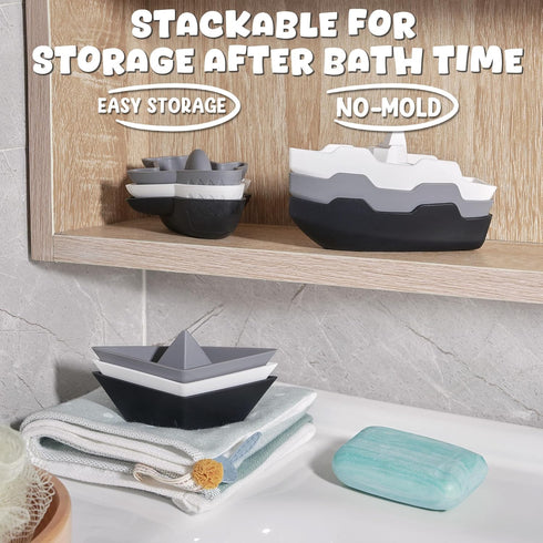 Leeleelon® Mold-Free Floating Boats Bath Toys for Toddlers 1-3, 3 Pack, No Hole Bath Toys for Babies 6-12 Months, Water Table Toys, Bath Toys for ...