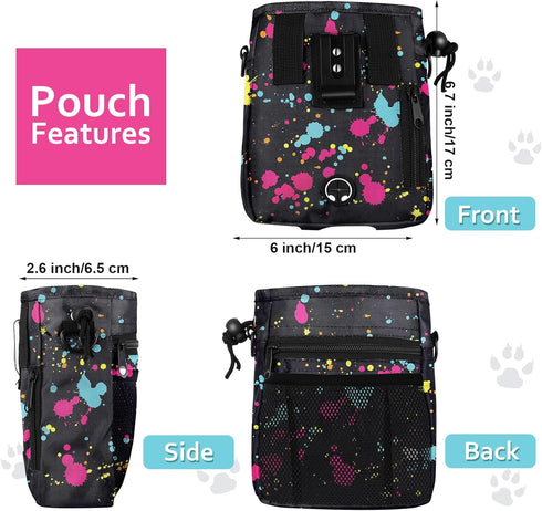 Dog Clicker Training Kit, 1 Dog Treat Training Pouch and 2 Pieces Pet Training Clicker with Wrist Strap, Built in Poop Bag Dispenser Easily Carryi...