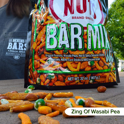 BEER NUTS Bar Mix w/Wasabi - Pretzels, Cheese Stix, Sesame Stix, Insane Grain & Wasabi Peas - 32oz Resealable Bag (Pack of 1)...