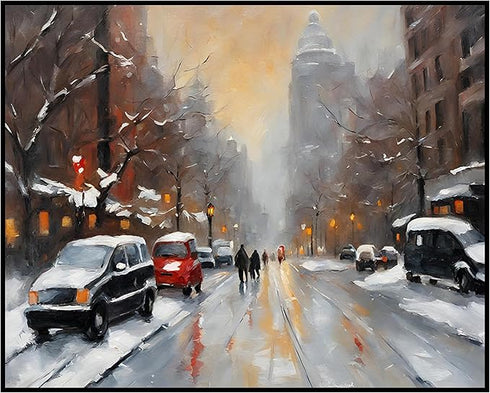 Posterizer 1 pcs-snowy winter city scene in oil painting style-2-Landscape & Nature Art-GIft for Men Women Teens-Living Room Bedroom Decor- unfram...