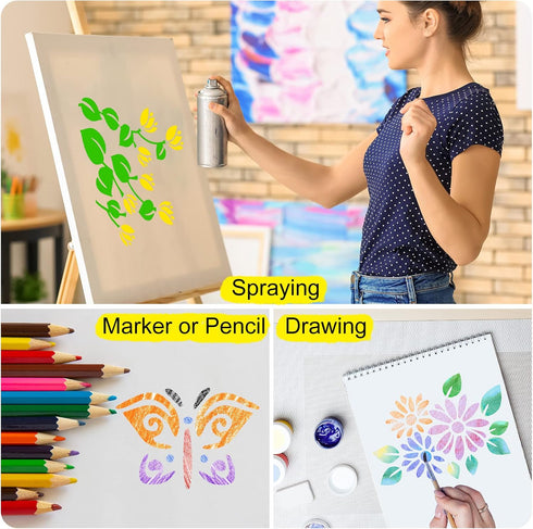 60 Pieces Stencils for Painting on Wood Small Reusable Stencil Flower Animal Deer Bear Butterfly Bird Bee Mountain Themed DIY Craft Template Paint...
