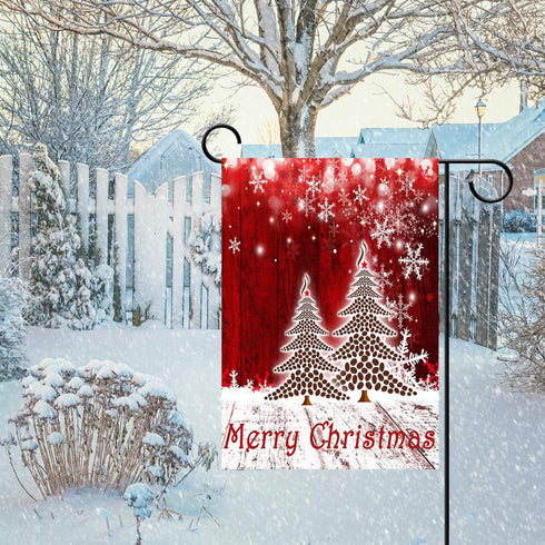 Merry Christmas Tree Red Garden Flag Winter Snowflake Double Sided Flags 12" x 18", Xmas Rustic Winter Snow Holiday New Year Small Garden Flag Ban...