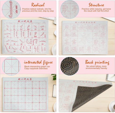 Chinese Calligraphy Set Rewritable Water Writing Cloth Fabric with Brush Rack and Water Dish Quick Drying Fabric Cloth Paper for Beginners Practic...