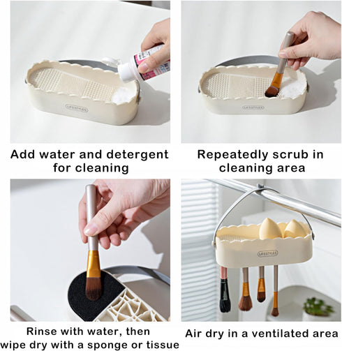 Makeup Brush Cleaner 3 in 1, Sponge and Make Up Brush Dryer, Makeup Tools Cleaning Box white...