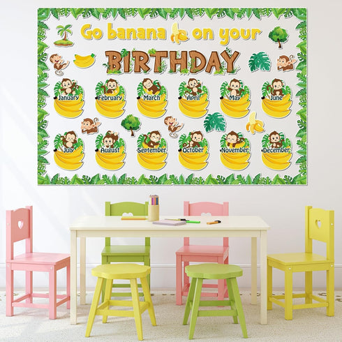 Jungle Theme Monkey Birthday Bulletin Board Set Classroom Happy Birthday Chart Cutouts Safari Decorations for Calendars Bulletin Boards Wall Presc...