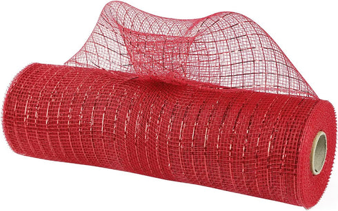 MEEDEE Red Metallic Mesh Red Deco Mesh 10 Inch Red Mesh Ribbon for Christmas Tree Red Mesh for Wreaths Decorative Mesh Wreath Supplies Garland Sta...