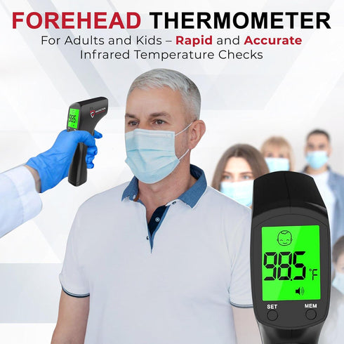 Forehead Infrared Thermometer for Kids/Adults/Room/Liquid Temperature Checks - Digital Handheld Non Contact LCD Thermometer with Alarm, 20 Memory ...