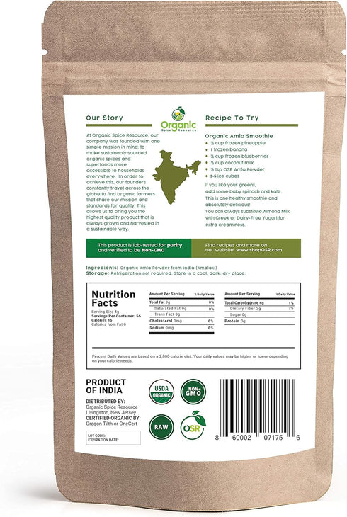 Organic Amla Powder | 8 oz (226g) | Amalaki, Non-GMO, 100% Raw from India, by SHOPOSR...