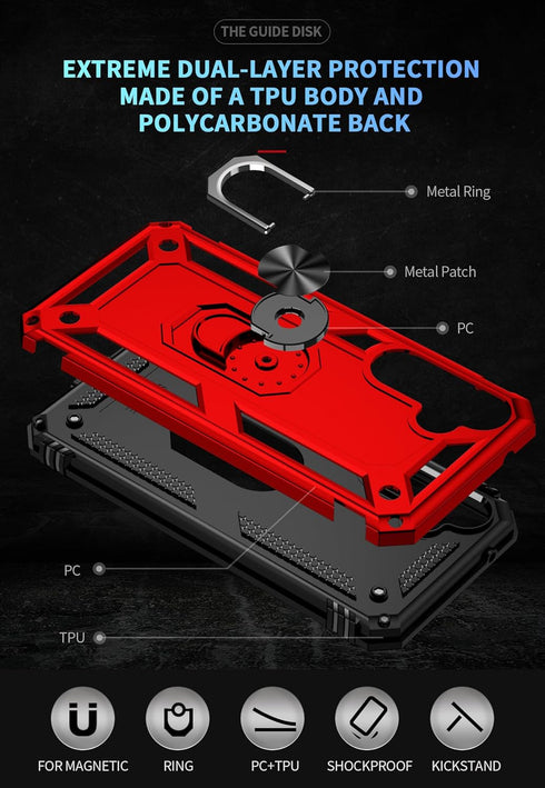 Phone Case for Samsung Galaxy S23 FE 5G Case with Ring Stand Magnetic Kickstand Cases Cover for Samsung Galaxy S23 S 23 FE S23FE 23FE Red...