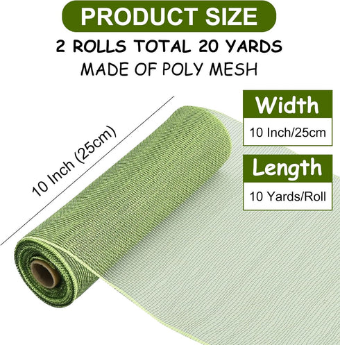 TONIFUL 2 Rolls 10 Inch Sage Green Decorative Mesh Ribbbon Rolls, Fabric Mesh for Mesh Wreath Supplies, Front Door Wreath Crafts Tree Decor Christ...