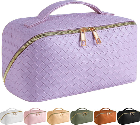 SFXULIX Large Capacity Travel Cosmetic Bag - Makeup Bag, PU Leather Waterproof Cosmetic Bag, Women Portable Travel Makeup Bag With Handle and Divi...