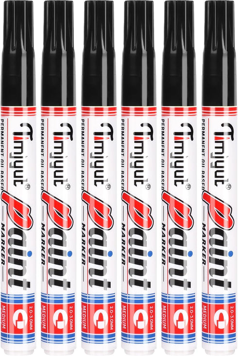 6 Count Black Paint Pens,Permanent Paint Pens,Never Fade Medium Tip Oil Based Paint Markers Pens,Waterproof And Quick Dry Markers for Metal,Stone,...