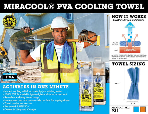 OccuNomix Blue MiraCool PVA Cooling Towel (931-BL) 29.50" x 14.00"...