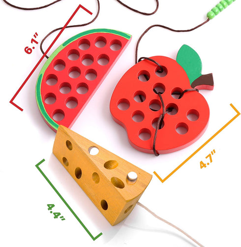 Lacing Toy for Toddlers, Fine Motor Skill Toys for 3 Year Old, Educational Learning Montessori Activity for Baby Kids, Car Plane Travel Games, Woo...